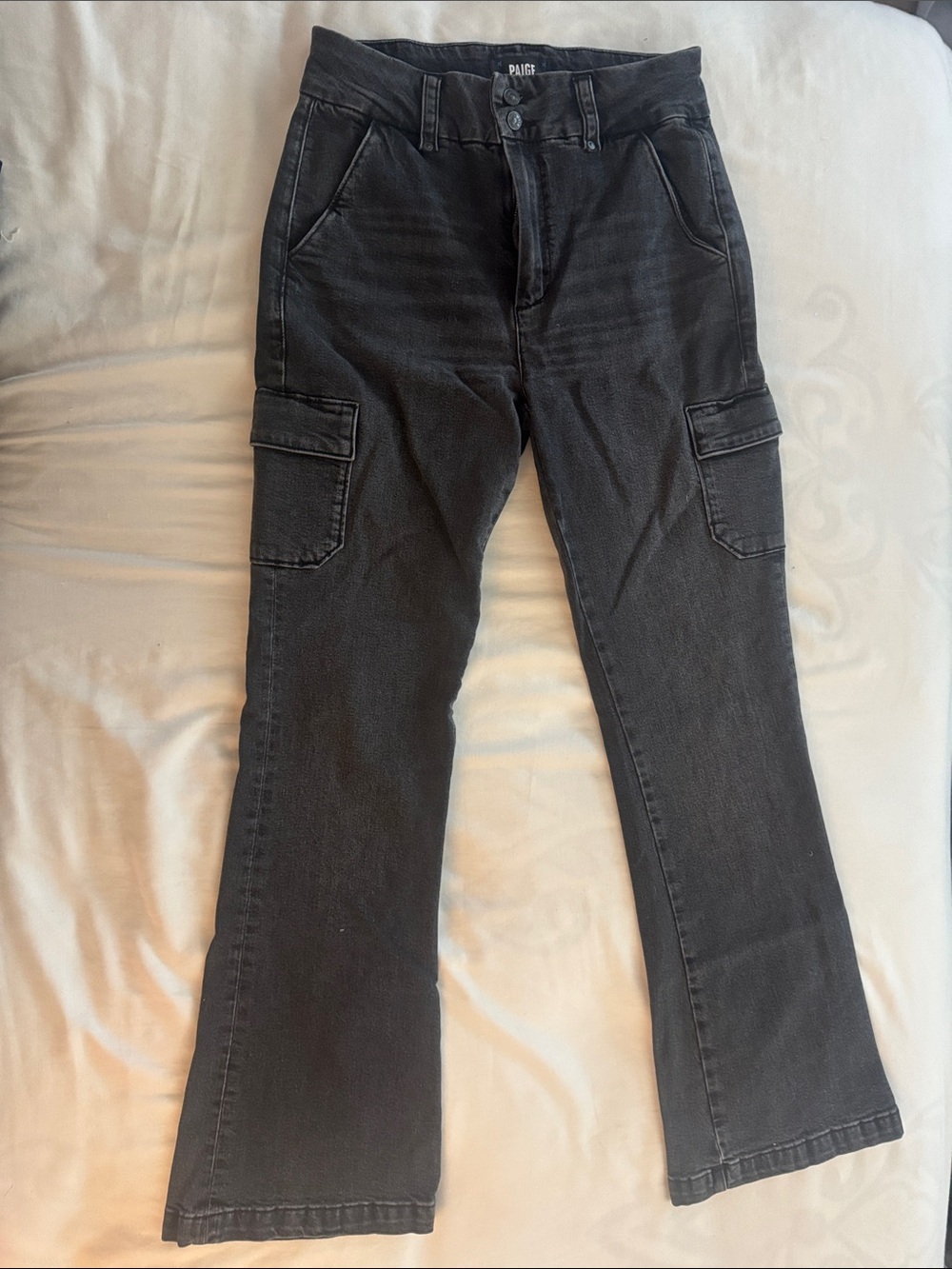 PAIGE Black Wide-Leg Cargo Jeans with Utility Pockets